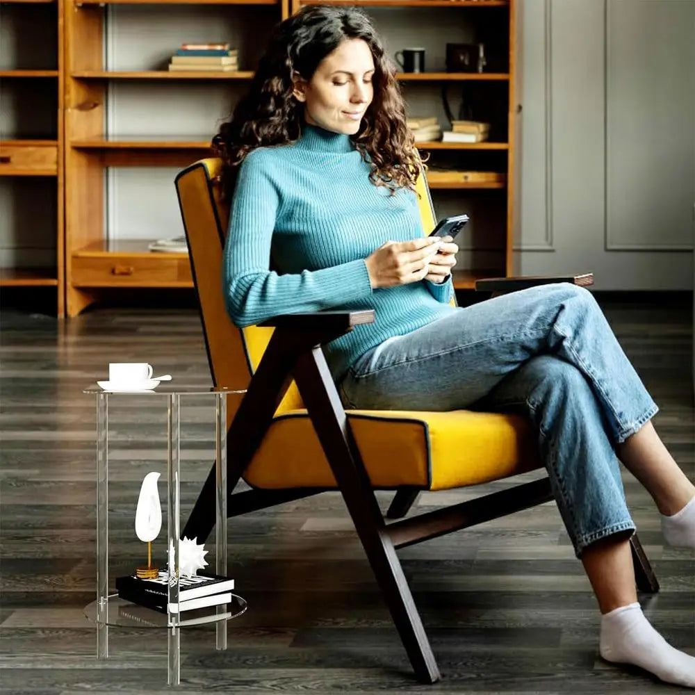 Acrylic Round End Table Small Round Side Table End Table Clear Small Round Table Acrylic Transparent Coffee Table for Bedroom