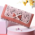 Cartera japonesa lolita para mujer, estilo casual, larga, de gran capacidad, con lazo, plegable, con tres compartimentos, linda y dulce, para tarjetas.