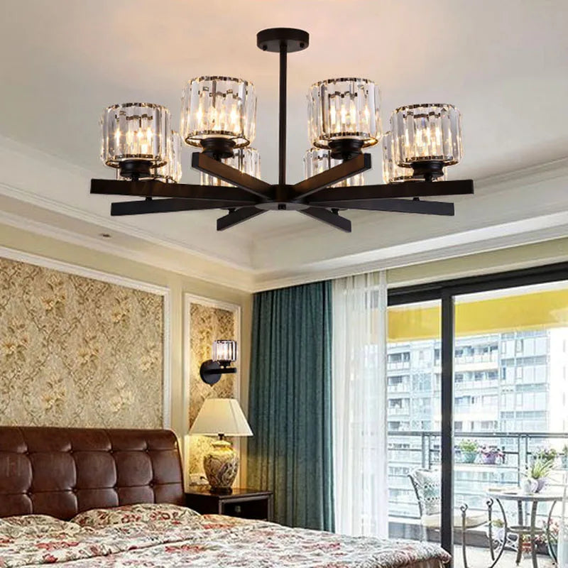 Decoración moderna minimalista para sala de estar: lámpara de araña redonda negra geométrica LED colgante para interiores.