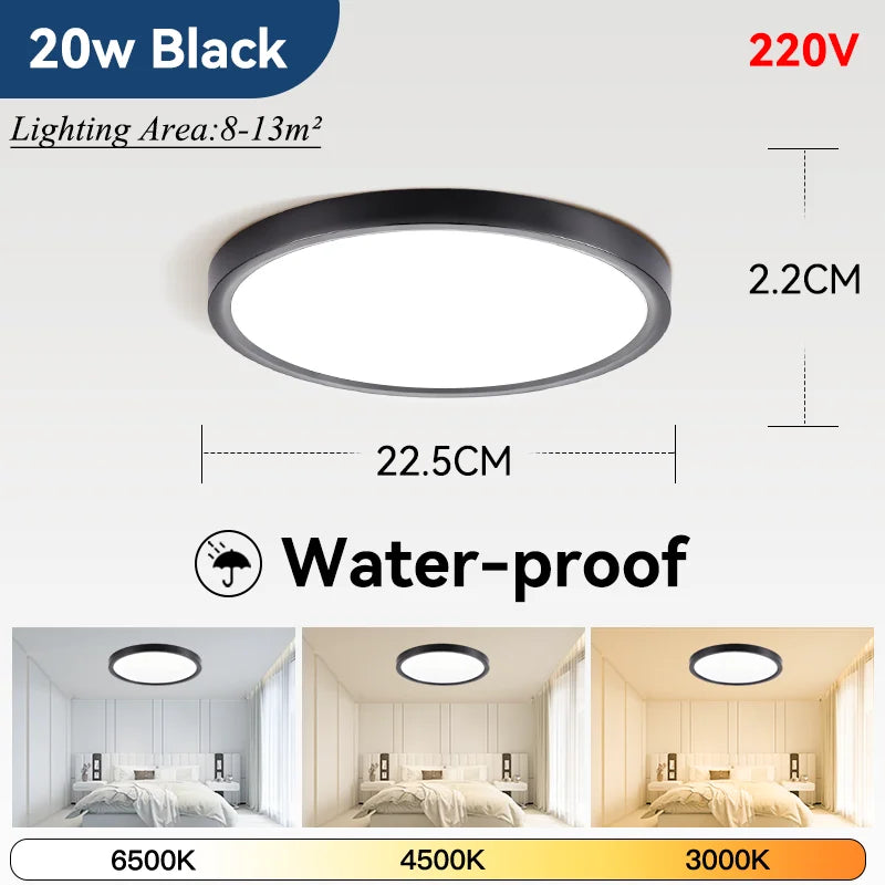 Lámpara de techo LED ultrafina de 2,2 cm, resistente al agua, 3 colores, con acabado de madera, para baño, dormitorio, sala de estar y hogar.