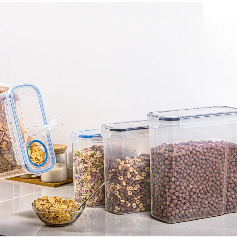 Caja de almacenamiento de alimentos sellada de 4 litros, de plástico transparente, sellada, a prueba de humedad y fugas, cubo organizador de cocina con estante