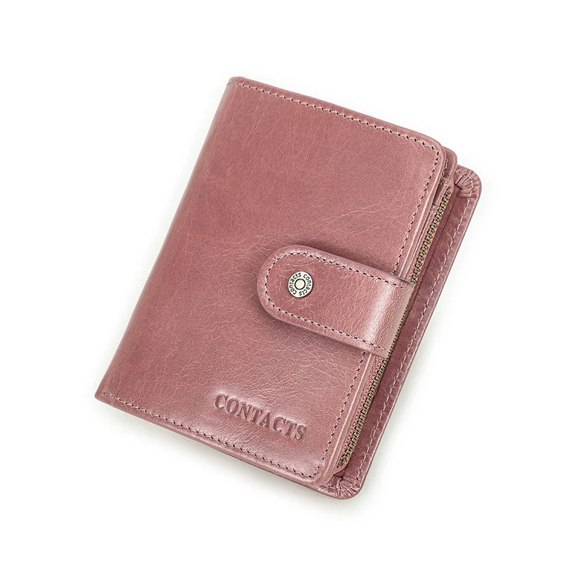Carteras de cuero genuino Contact'S para mujer y hombre, cartera corta pequeña con bloqueo RFID, tarjetero, monedero rojo para mujer