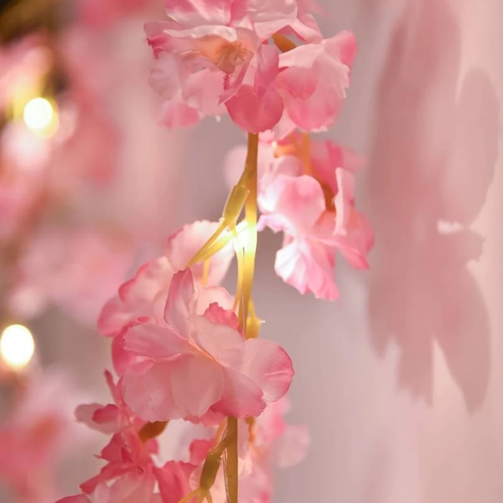 Guirnalda de luces de flores de cerezo de 1/2/5 m, enredaderas de flores artificiales, luces de hadas para dormitorio, bodas, fiestas y decoración navideña.