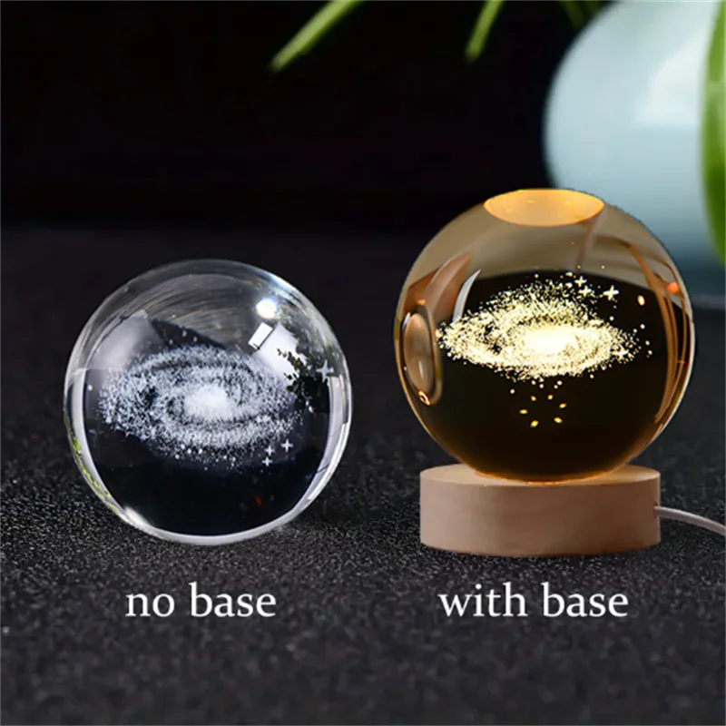 1 Pc Bola de Cristal de 6 cm Lámpara Nocturna Planeta Grabado con Láser Regalo de Cumpleaños Esfera de Vidrio Decoración de Escritorio para el Hogar con Base de Madera y USB