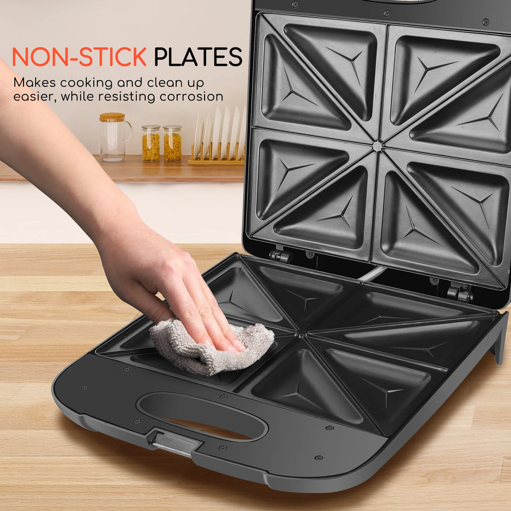 Sandwichera XXL para 4 sándwiches, revestimiento antiadherente, calentamiento rápido, indicador LED, libre de BPA, 1400 W