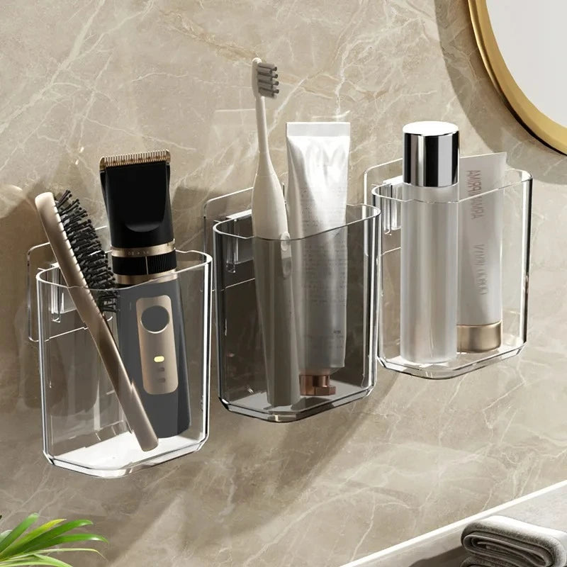 Soporte de pared para cepillos de dientes, vaso para cepillos de dientes, caja de almacenamiento pequeña autoadhesiva para el hogar, el baño y la cocina.