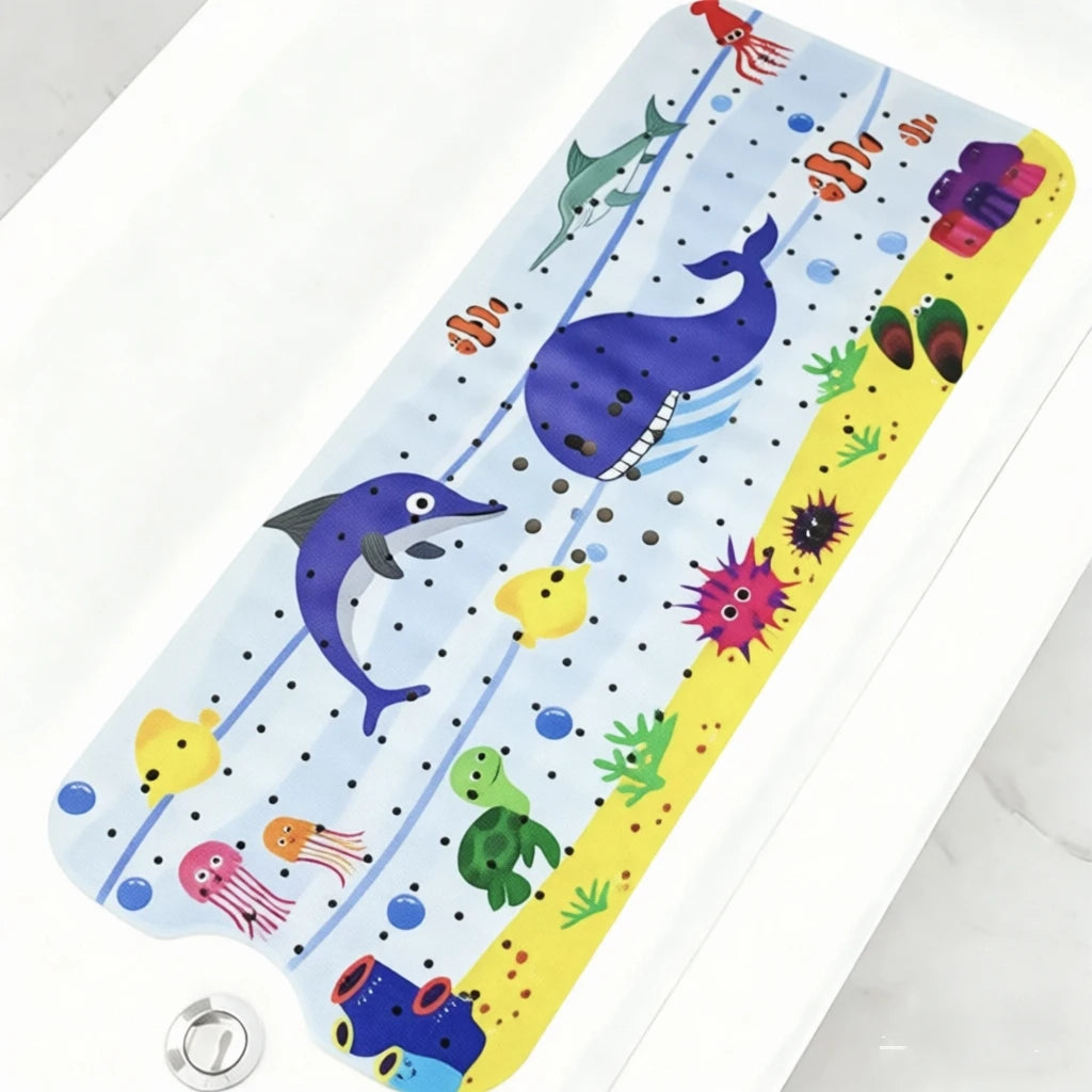 Alfombrilla de baño para bebé, antideslizante, para bañera, para niños pequeños, 40x10 cm, extralarga, con diseño de dibujos animados, con ventosas.