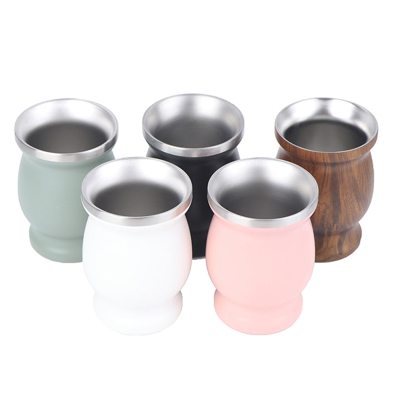 Mate de acero inoxidable 304 de 8 oz, calabaza para mate argentina con bombillas.