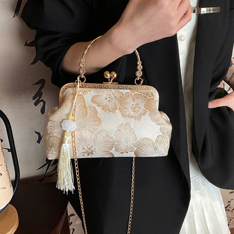 Bolso de hombro bordado de estilo chino, elegante bolso de mano retro pequeño cuadrado, bolso de fiesta de boda, lujo, diseñador, mujer, bolso de mano de noche