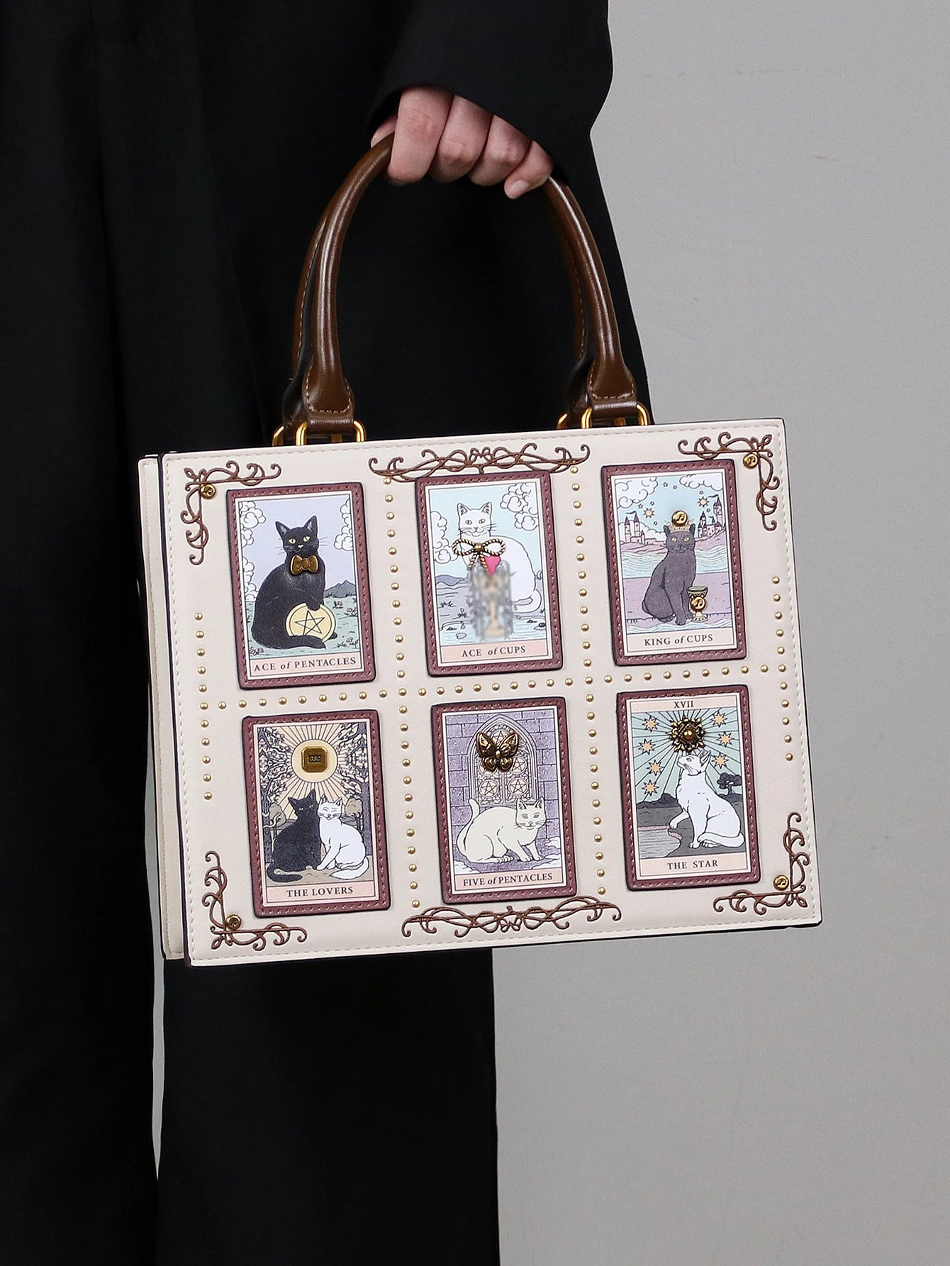 Bolso de mano de verano de alta gama 2025, nuevo bolso de mujer, diseño de nicho, bolso tote de azulejos de tarot, gran capacidad, bolso de gato lindo Y2K, extraño ganador