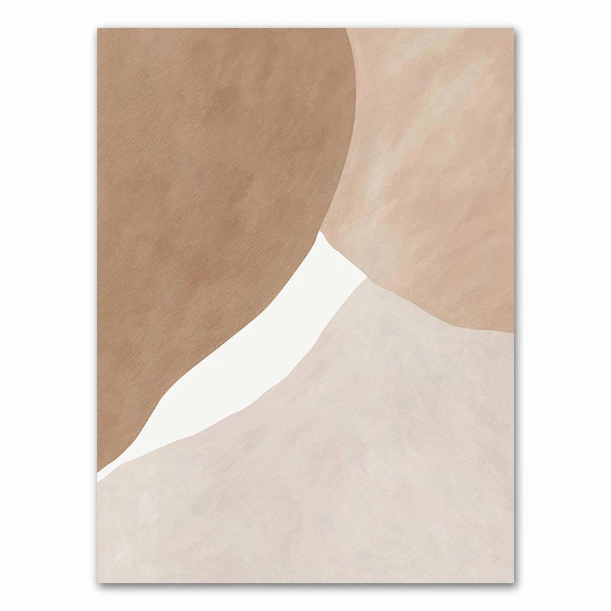Cuadro abstracto geométrico moderno en tonos beige y marrón sobre lienzo, ideal para decoración de paredes, salas de estar y otros espacios.