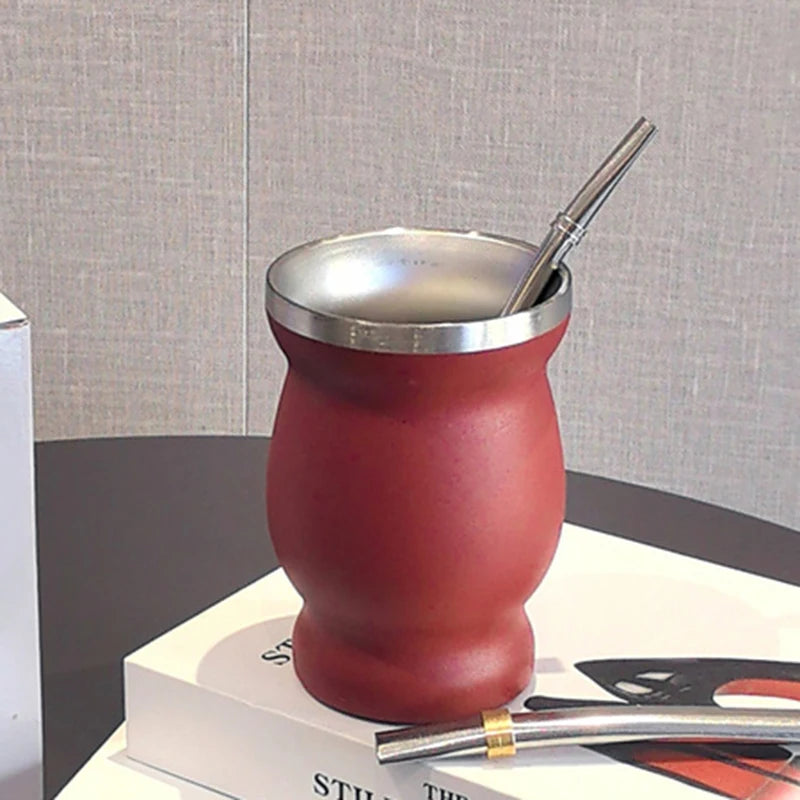 Mate de acero inoxidable 304 de doble pared de 237 ml (8 oz) con pajita, cuchara y cepillo de limpieza.