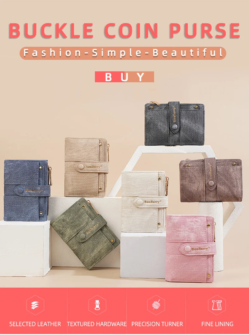 Carteras cortas de mujer Baellerry New Fashion con cremallera, monederos de alta calidad, monedero para mujer con clip para tarjetas desmontable.