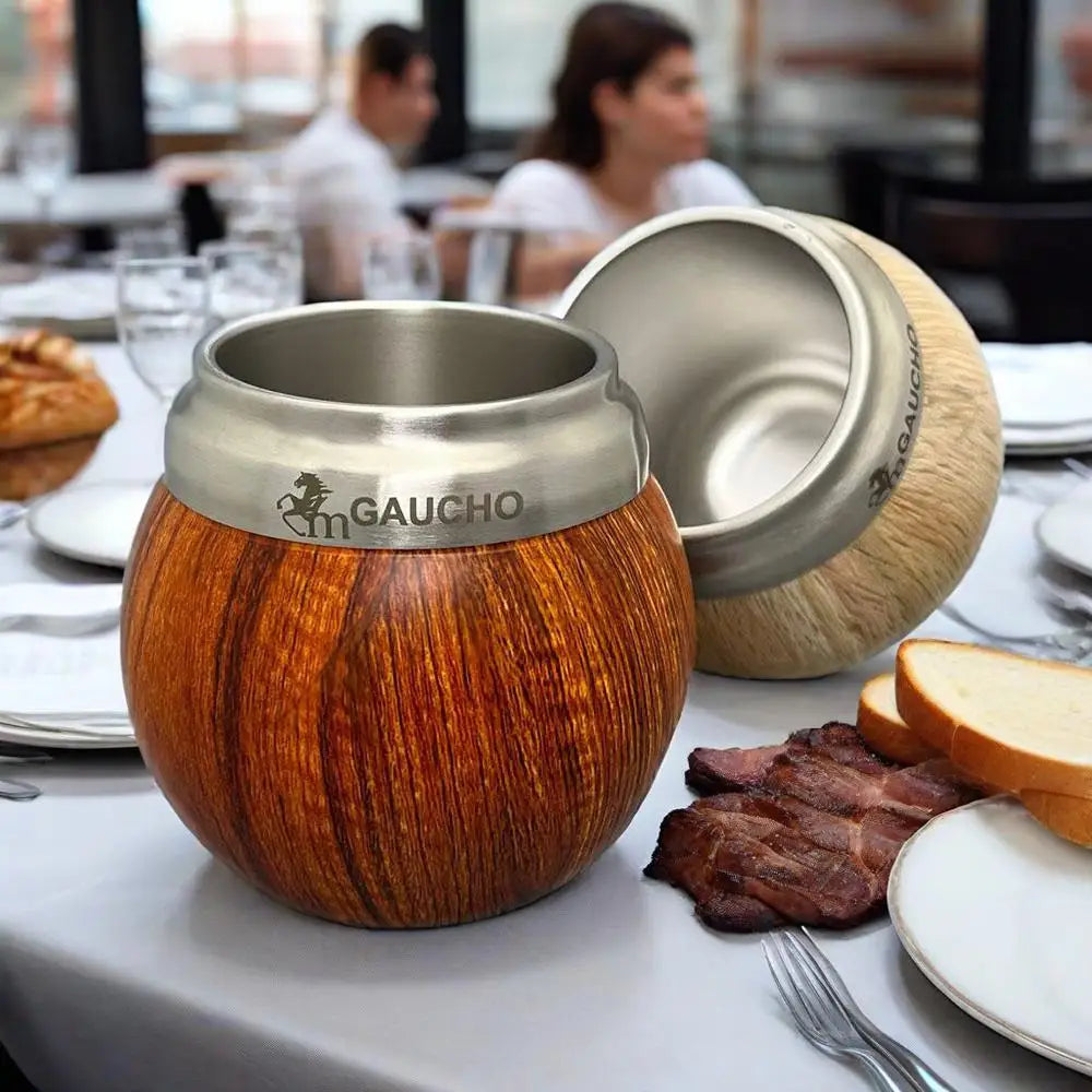 Juego de mate Gaucho Yerba Mate de acero inoxidable con forma de calabaza, 210 ml, aislamiento térmico, filtro extraíble, pajita, bombilla y cepillo de limpieza.