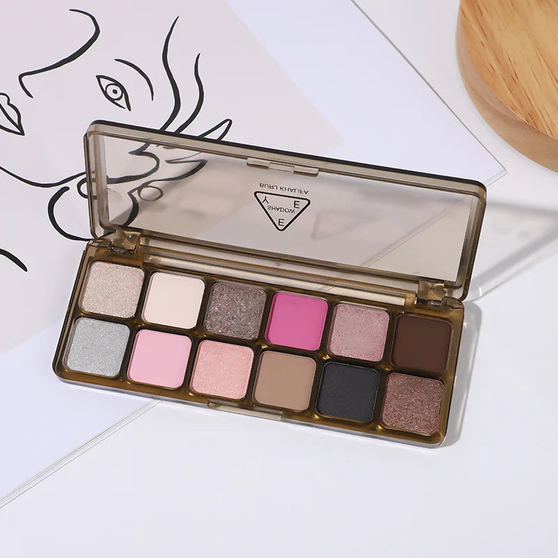 Plato de sombras de ojos de 12 colores, sombras de ojos mate perladas, para principiantes en maquillaje.