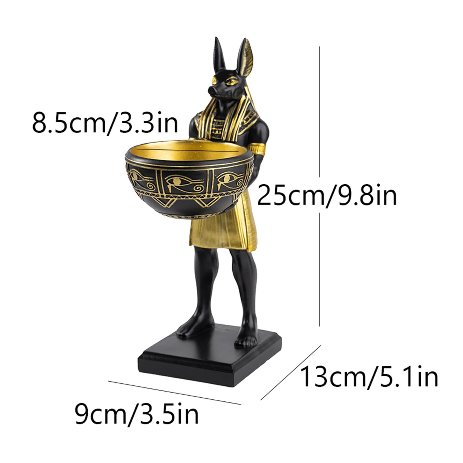 Estatua del dios Anubis de 25 cm, escultura de arte del antiguo Egipto con cuenco, regalo de escultura egipcia para amantes de la mitología y aficionados a la historia.