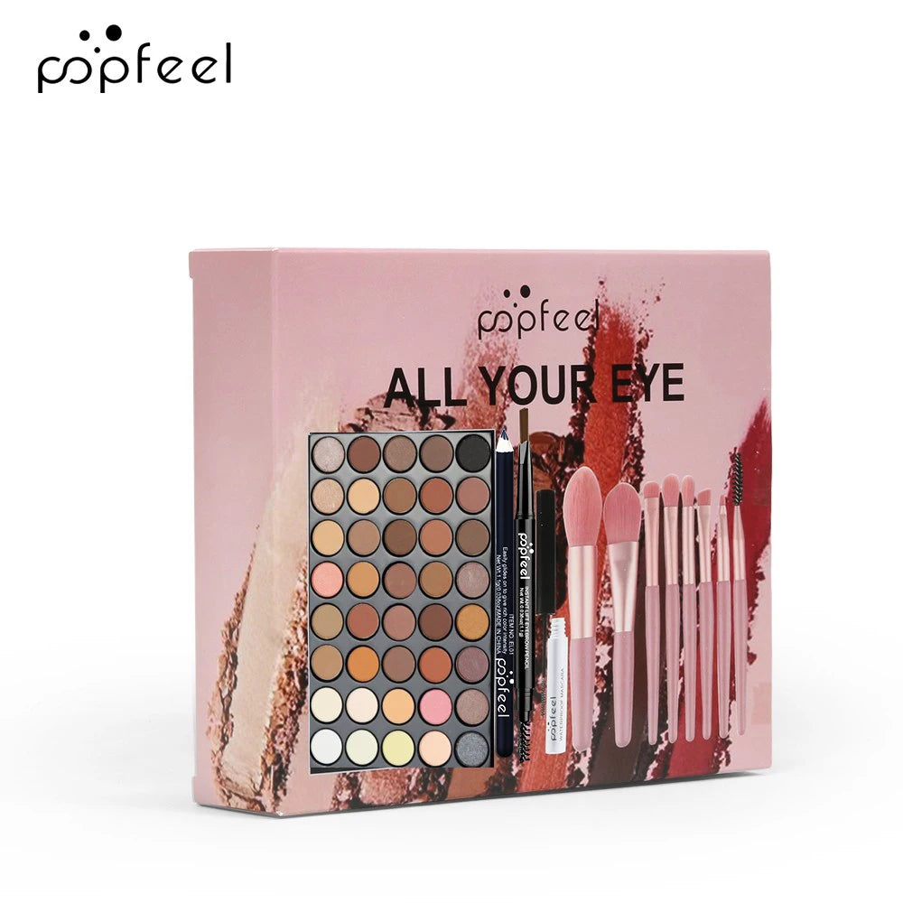 Set de maquillaje para ojos POPFEEL con paleta de sombras de ojos de 40 colores, lápiz de cejas, delineador de ojos, máscara de pestañas y un juego de brochas de maquillaje. Cosméticos para ojos.