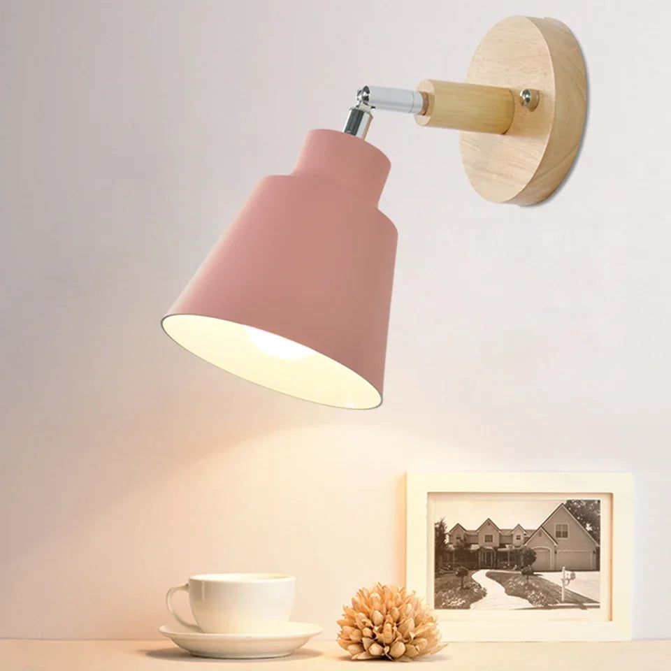 Aplique de pared nórdico para interiores, bricolaje, E27, madera, 6 colores, enchufe EU/UL, 350°, lámparas de pared para sala de estar, dormitorio, pasillo, apliques.