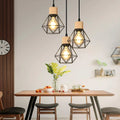 Lámparas colgantes vintage de 3 luces, E27, lámpara de techo industrial negra, iluminación de techo de madera y metal para dormitorio o cafetería.