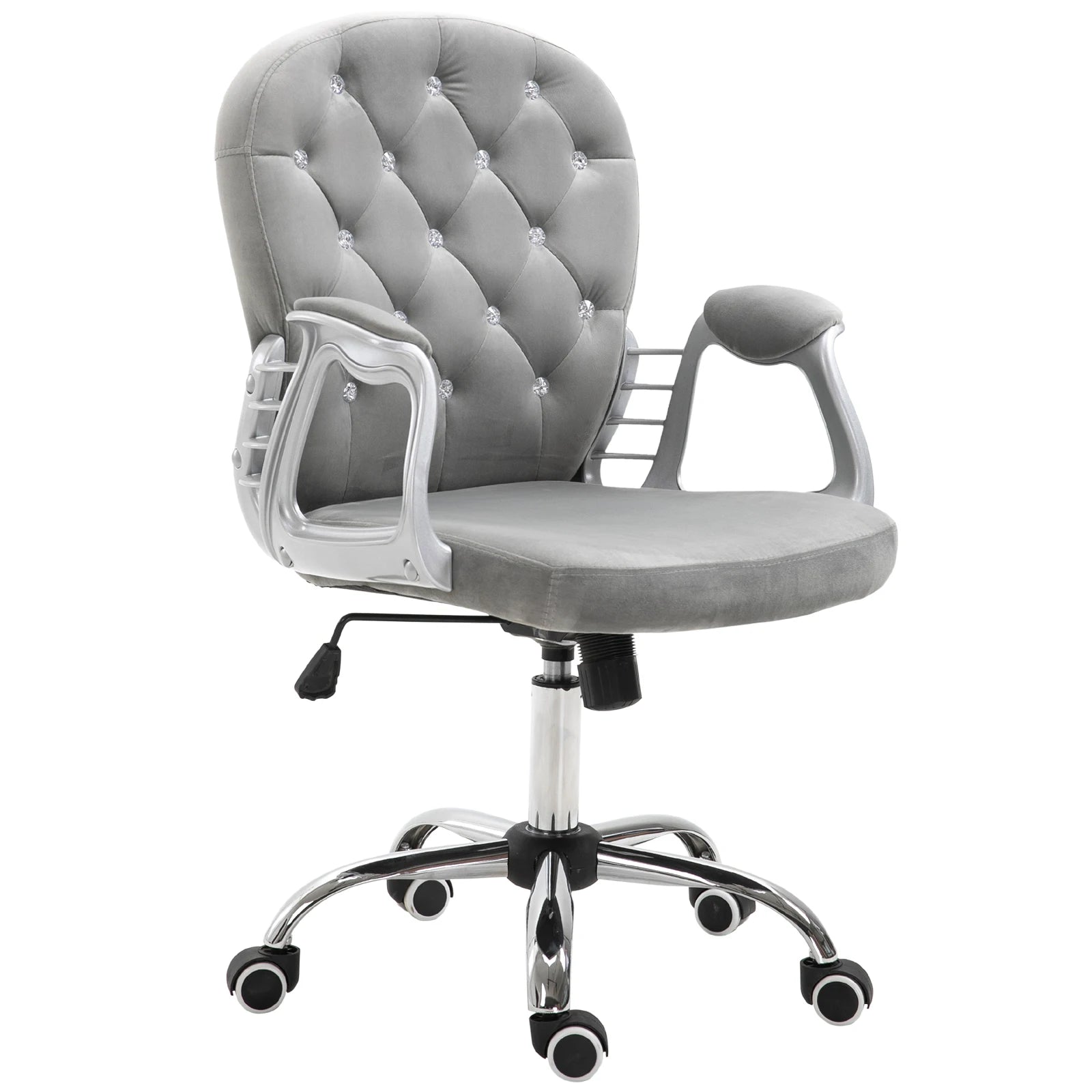 Vinsetto Silla de Escritorio de Terciopelo con Altura Ajustable Reposabrazos y Decoraciones de Diamantes 59,5x60,5x93-103 cm Gris