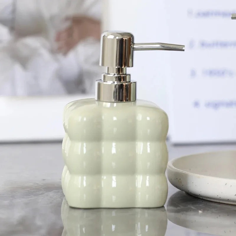Dispensador de jabón líquido de 300 ml con dosificador de presión, botella separada, accesorios de baño, dispensador de champú y gel de ducha de cerámica para el hogar.