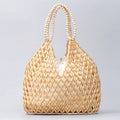 Bolso de mano tejido a mano con cuentas para mujer, exquisito bolso de hombro de madera calada con cuentas, bolso de playa femenino