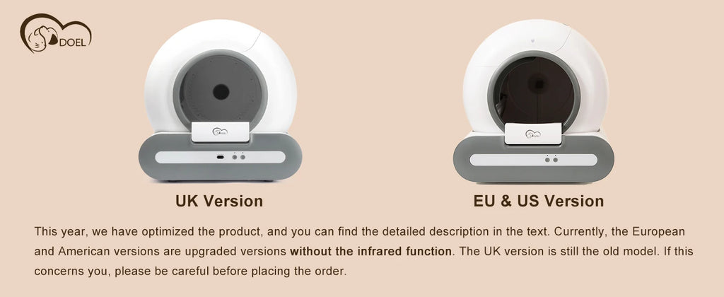 Arenero autolimpiable DOEL de 65 litros con control por aplicación, compatible ÚNICAMENTE con WiFi de 2,4 GHz, incluye alfombrilla para arena y bolsas de basura, apto para arena tipo tofu y mixta.
