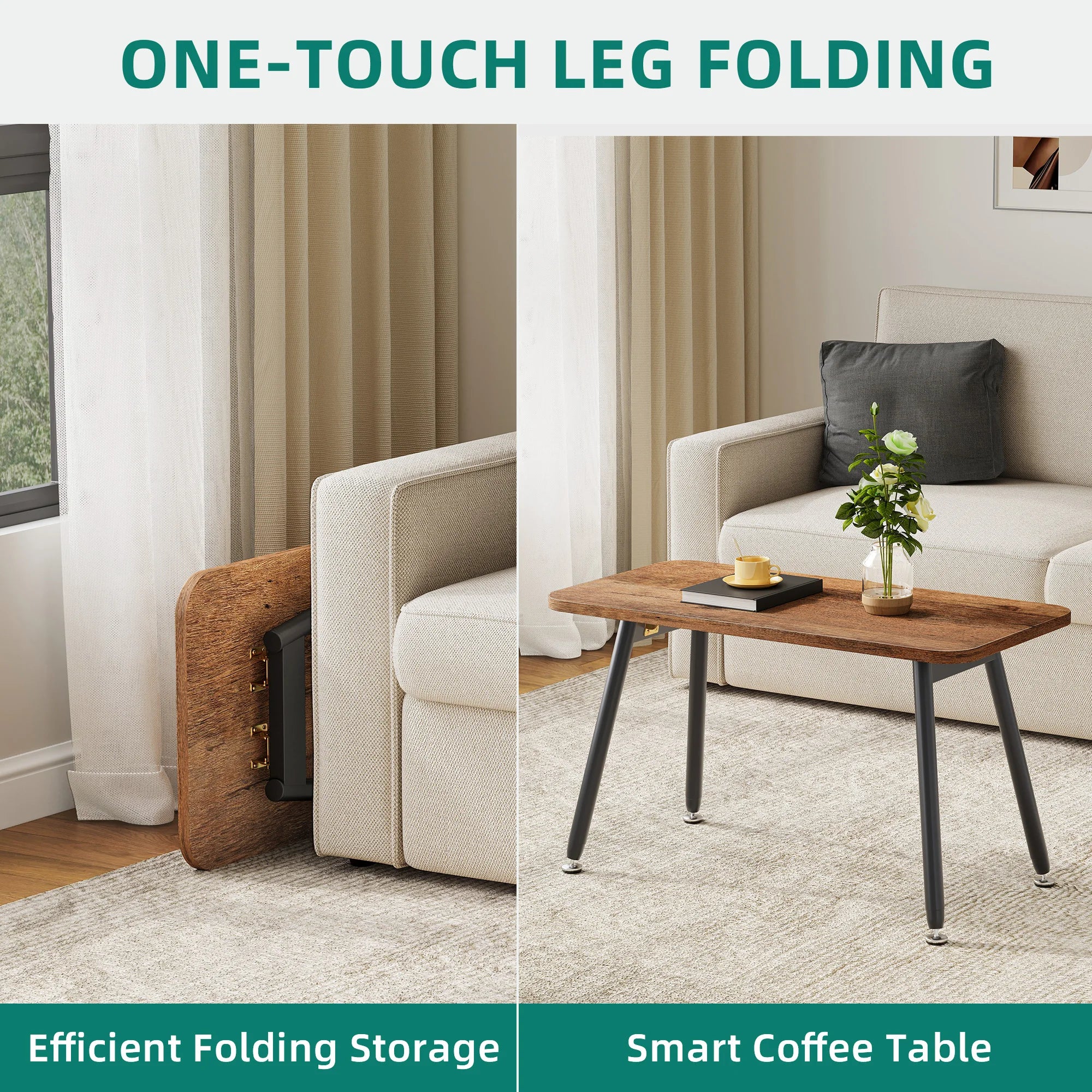 YITAHOME Folding Coffee Table - 80x40x45cm, Portable End Table for Living Room/Bedroom/Office, Walnut (No Assembly)