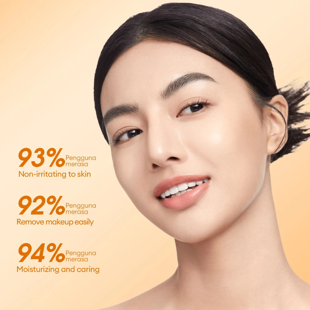 Desmaquillante bifásico con esencia de vitamina C para pieles sensibles. Disuelve instantáneamente el maquillaje más resistente sin irritar.
