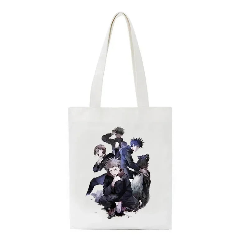 Bolso de mujer Jujutsu Kaisen, bolso de lona, bolso de hombro de anime japonés para mujer Ins Harajuku, bolso de compras vintage de dibujos animados de gran capacidad.