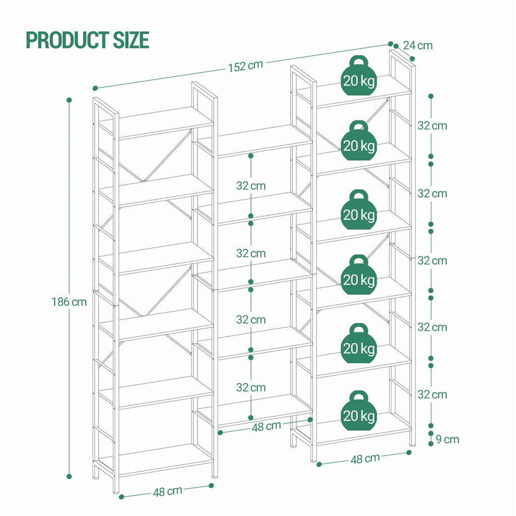 Librería, estantería de pie con 17 estantes, espaciado ajustable, estantería para libros con estructura metálica, para sala de estar o dormitorio.