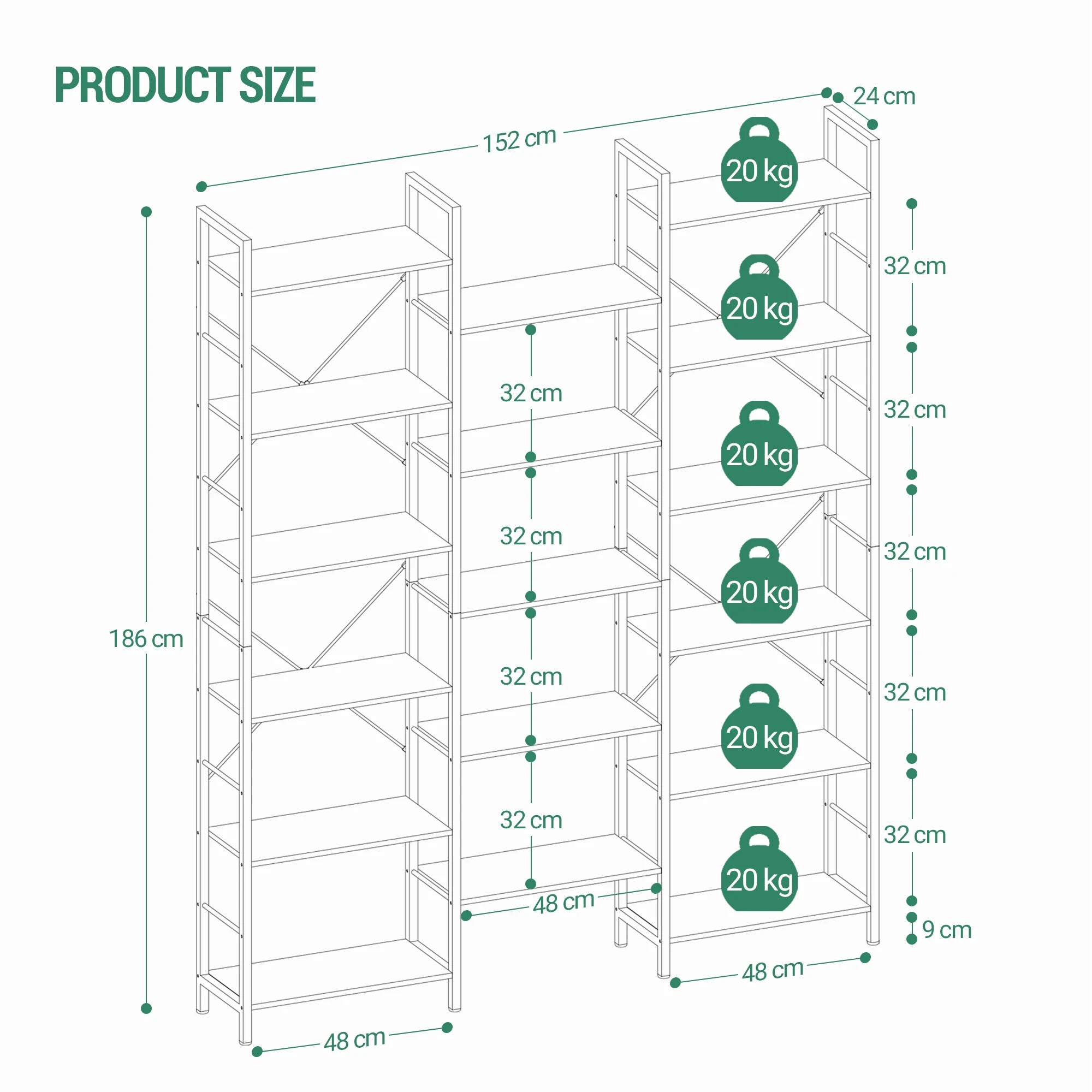Librería, estantería de pie con 17 estantes, espaciado ajustable, estantería para libros con estructura metálica, para sala de estar o dormitorio.