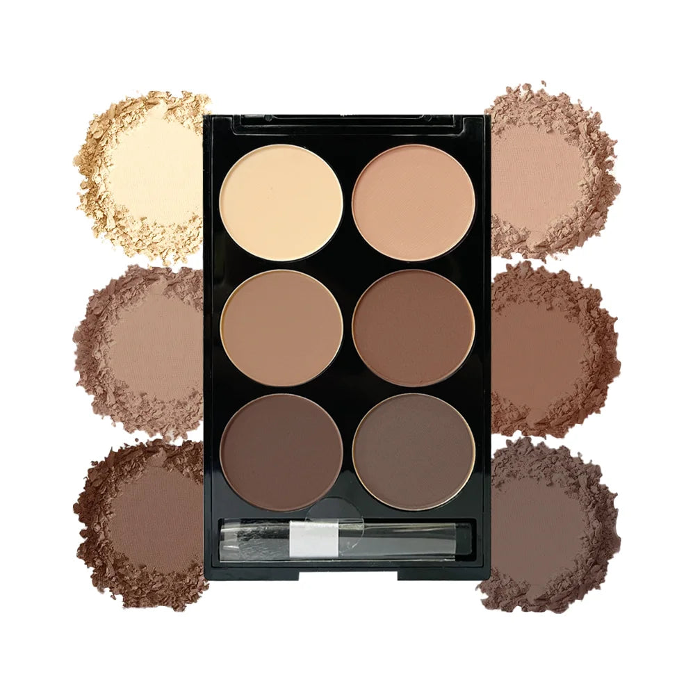 Paleta de polvos iluminadores y contorneadores de 6 colores, paleta de maquillaje en polvo para sombras y contorno facial con brocha, bronceador facial y corrector de color.