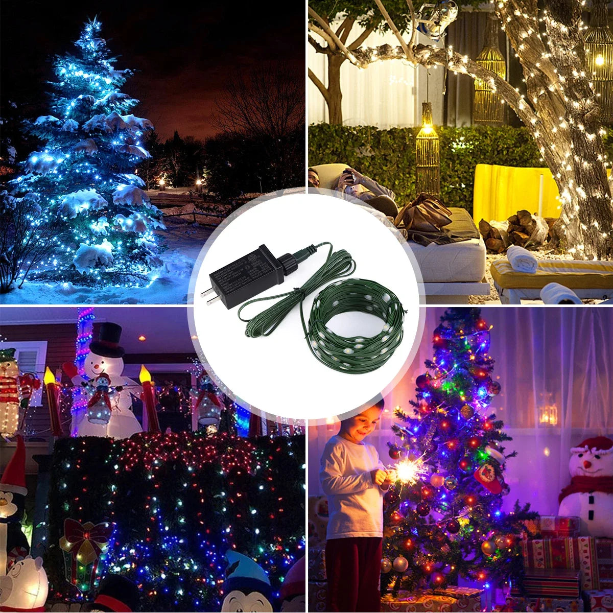 Guirnalda de luces LED de alta calidad con cable de goma, 100 m, 800 LED, 8 modos, 220 V/110 V, para exteriores, jardín, patio, césped y decoración navideña.
