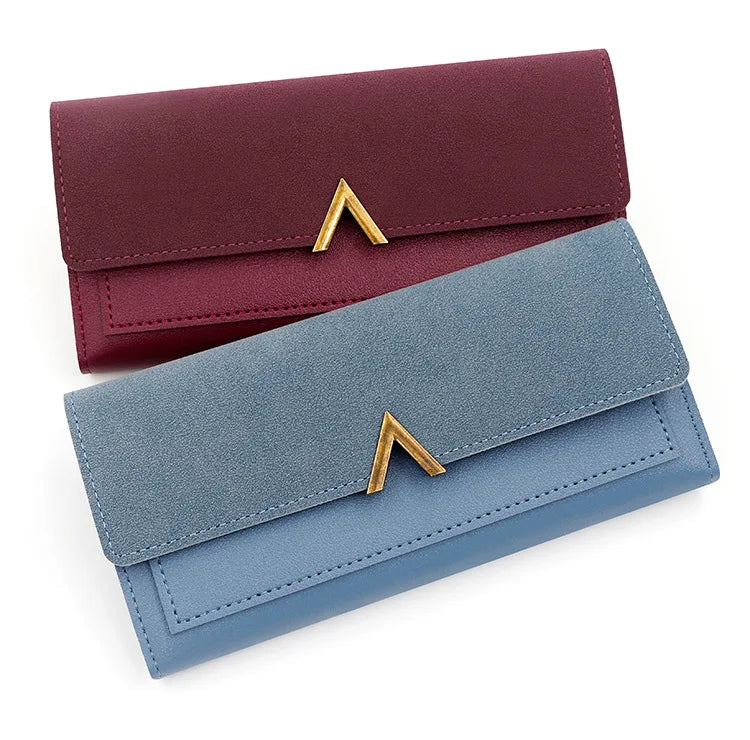 Nueva versión coreana de la cartera de mujer, cartera larga plegable en forma de V con hebilla, monedero de mano y tarjetero.