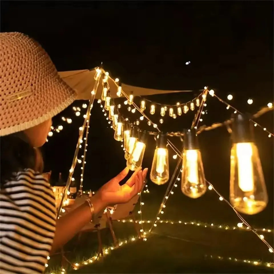 1 unidad de guirnalda de luces solares, lámparas de jardín impermeables para exteriores, jardín, terraza, balcón, camping, decoración retro para fiestas.