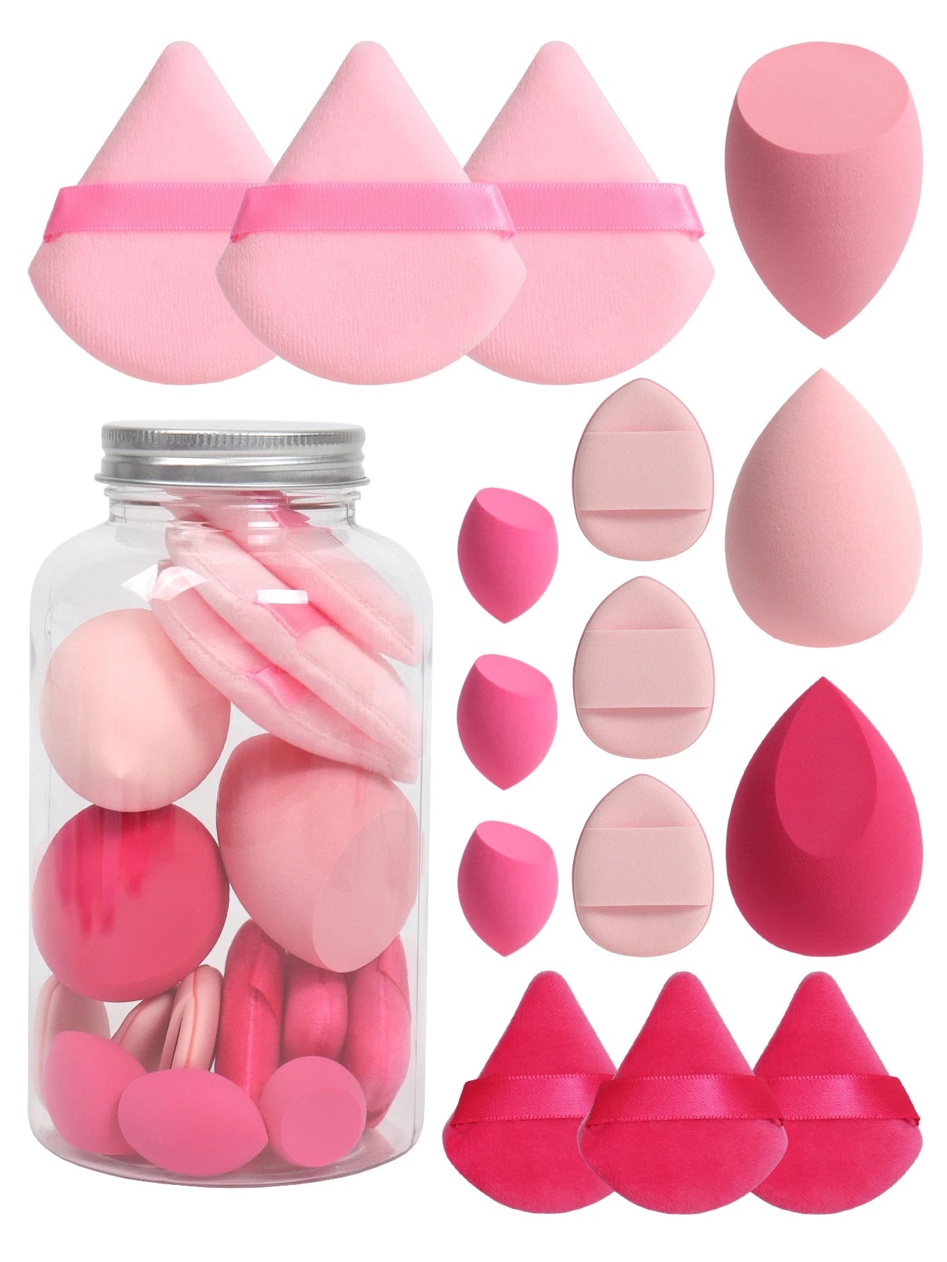 Primavera 15 Latas, 3 Borlas de Polvos Sueltos, 3 Borlas de Polvos Sueltos Mini, 3 Huevos de Maquillaje Mini, 3 Borlas de Cojín de Aire Mini, Base Mixta