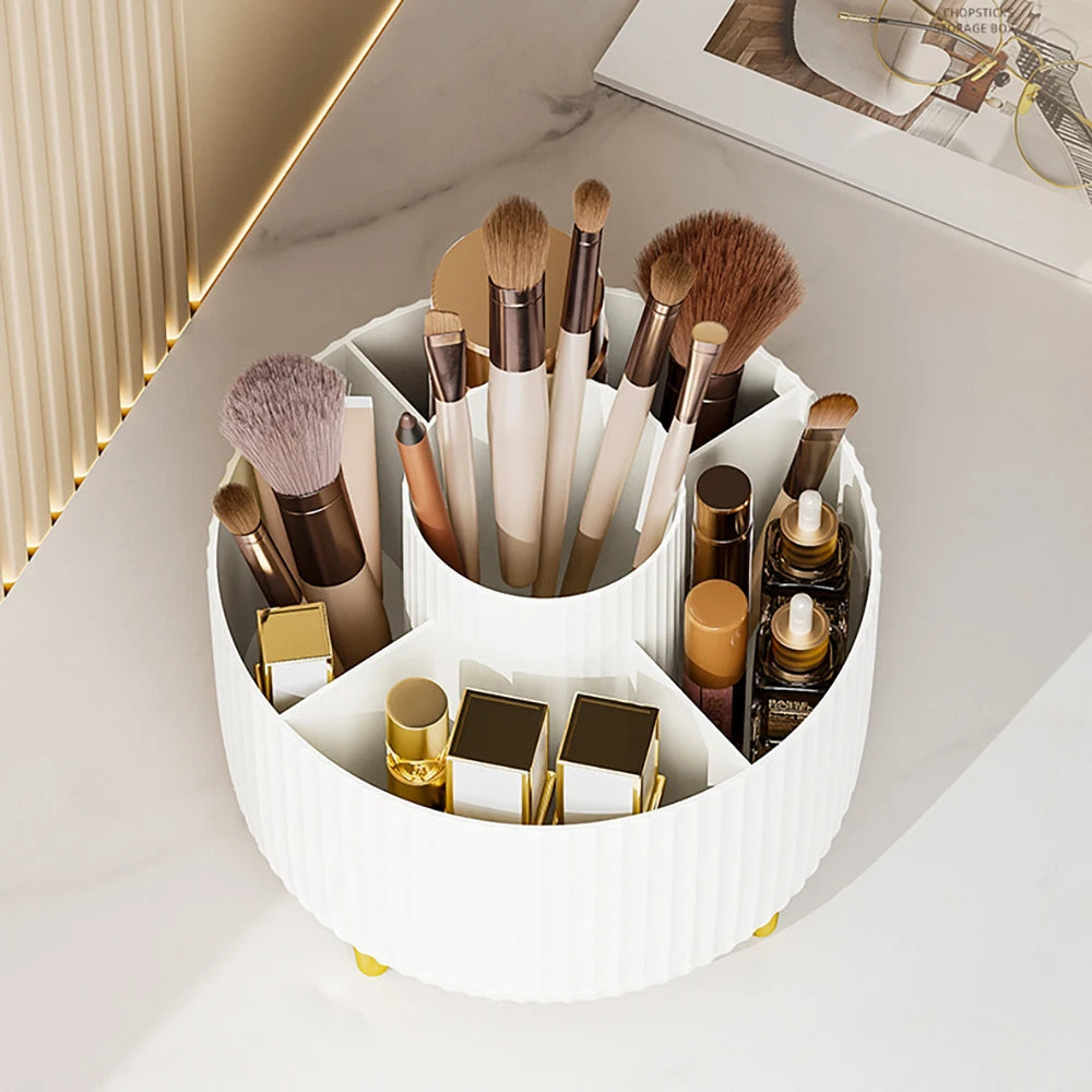 Caja organizadora de maquillaje giratoria de 360° para escritorio, de gran capacidad, para baño, portátil, para lápiz labial, brochas de maquillaje y bolígrafos.