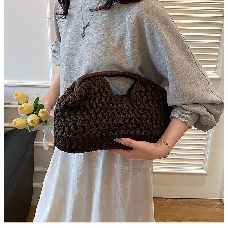 Nuevo bolso de playa de verano para mujer, bolso de mano de lujo de diseñador, bolsos de paja, bolso tote, bolsos de moda de ratán tejido, bolso de viaje para mujer