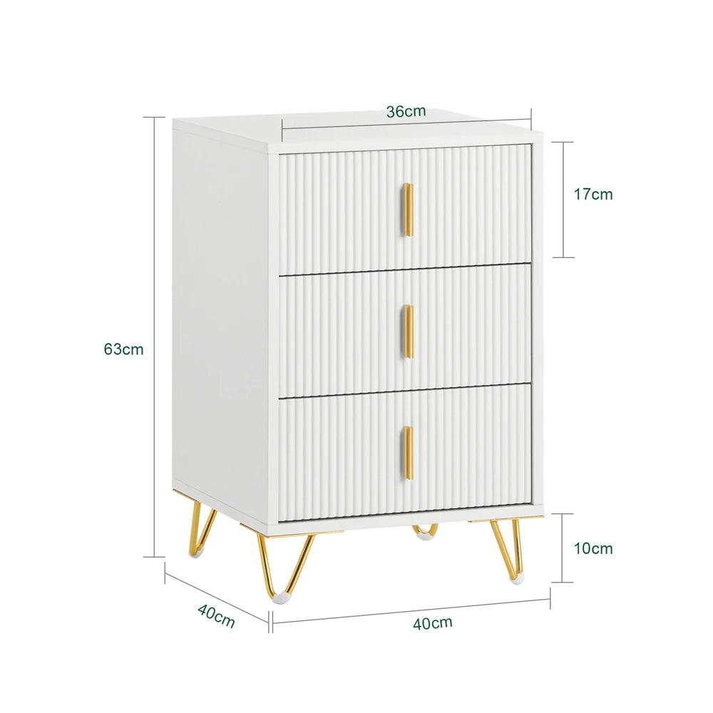 Mesita de noche SoBuy FBT115-L de 3 cajones para cama con somier, mesa auxiliar para sofá, mesa de centro, mesa para teléfono, mesita de noche