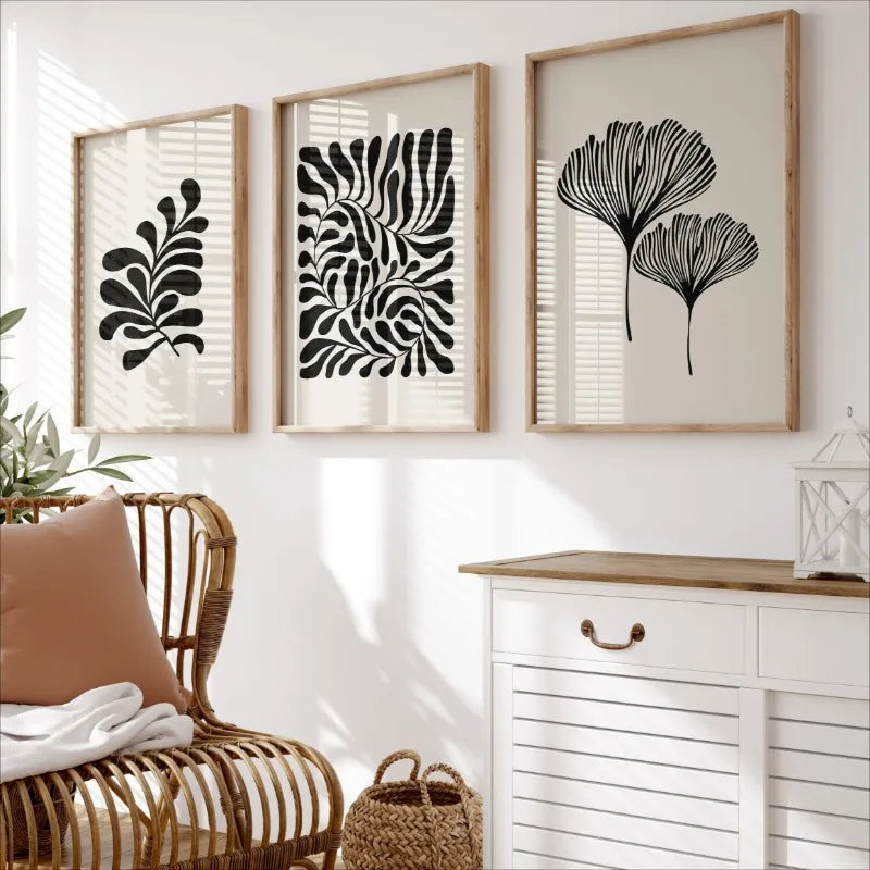 Póster artístico minimalista estilo boho Matisse con hojas botánicas, lienzo decorativo para pared, ideal para la sala de estar o el hogar.