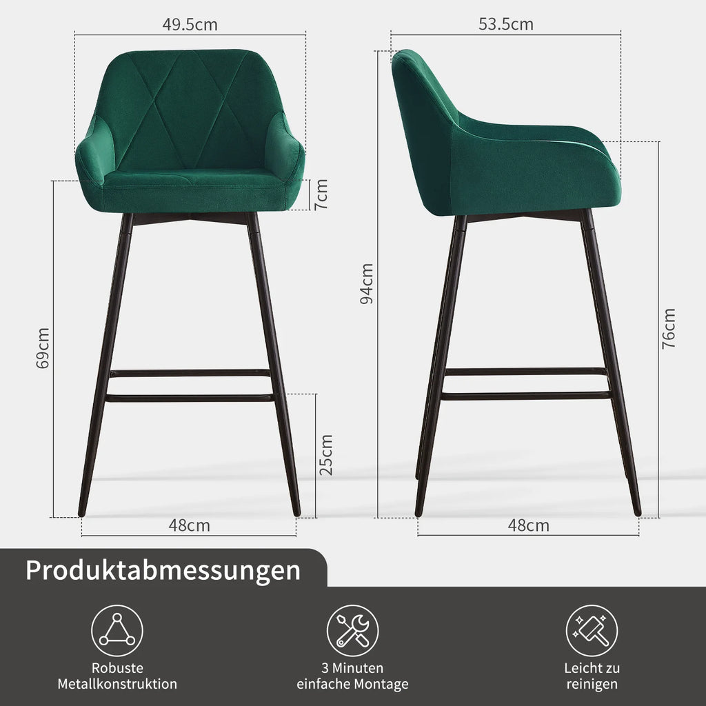 JYMTOM Juego de 2/4 piezas de taburetes de bar, taburetes de mostrador, taburetes de bistró, sillas de bar tapizadas en terciopelo/PU con reposabrazos, taburete moderno con metal negro