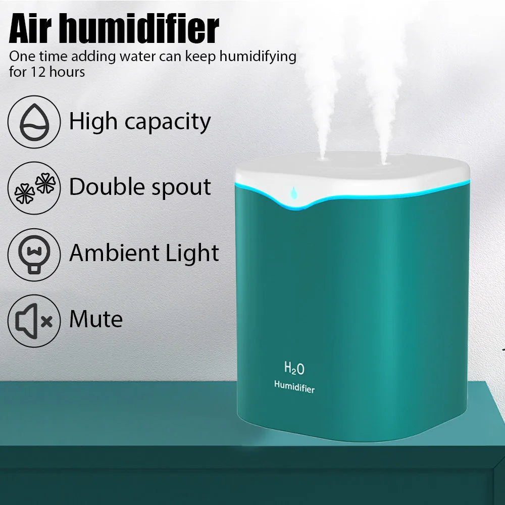 Humidificador de doble pulverización de gran capacidad de 2 litros USB para el hogar, la oficina y el escritorio, difusor de aroma, purificador de niebla, aceite esencial, humidificador de aire