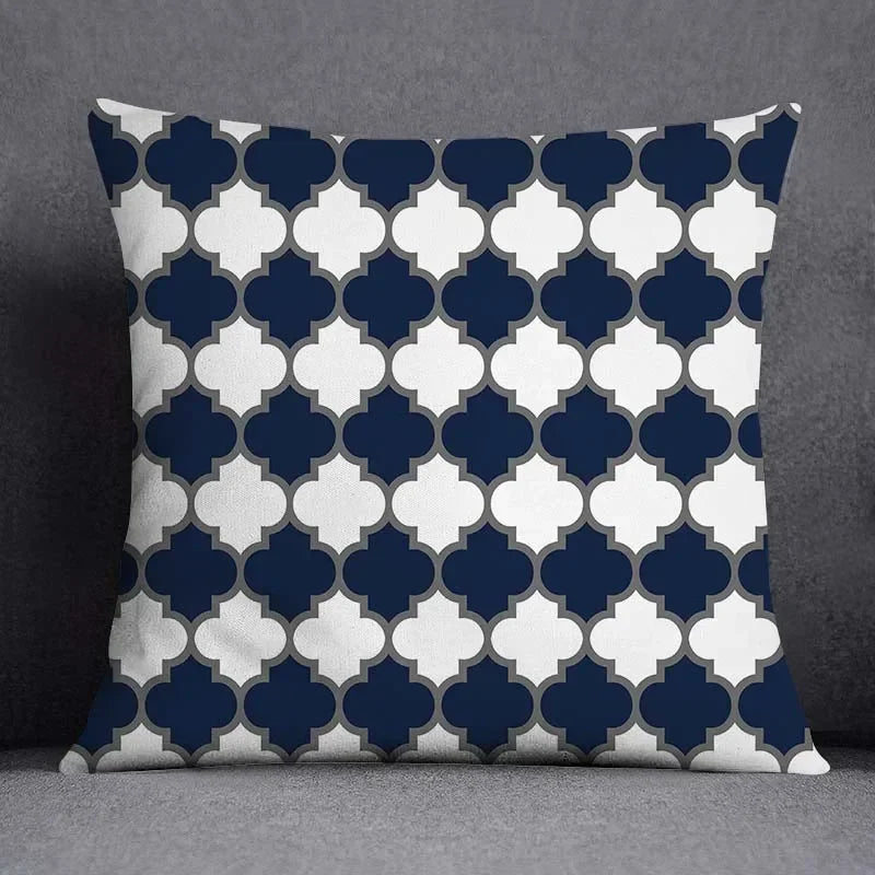 Funda de cojín de 45x45 cm con estampado geométrico, poliéster, azul grisáceo, funda de almohada para sofá, cojín decorativo, funda de almohada para el hogar