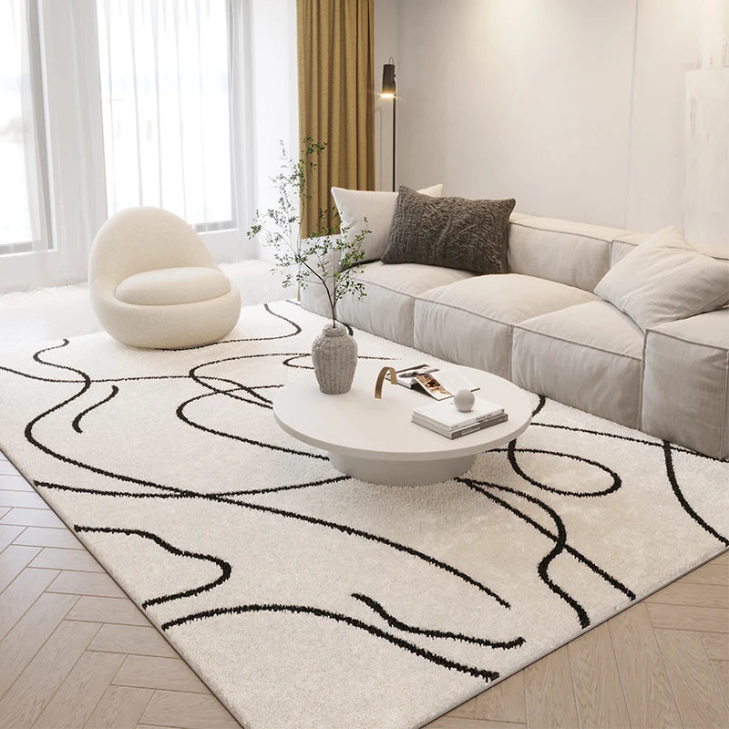 Alfombra de felpa de estilo nórdico para sala de estar, con diseño de arte abstracto, ideal para dormitorio. Alfombra suave de líneas sencillas y gruesa para el hogar.