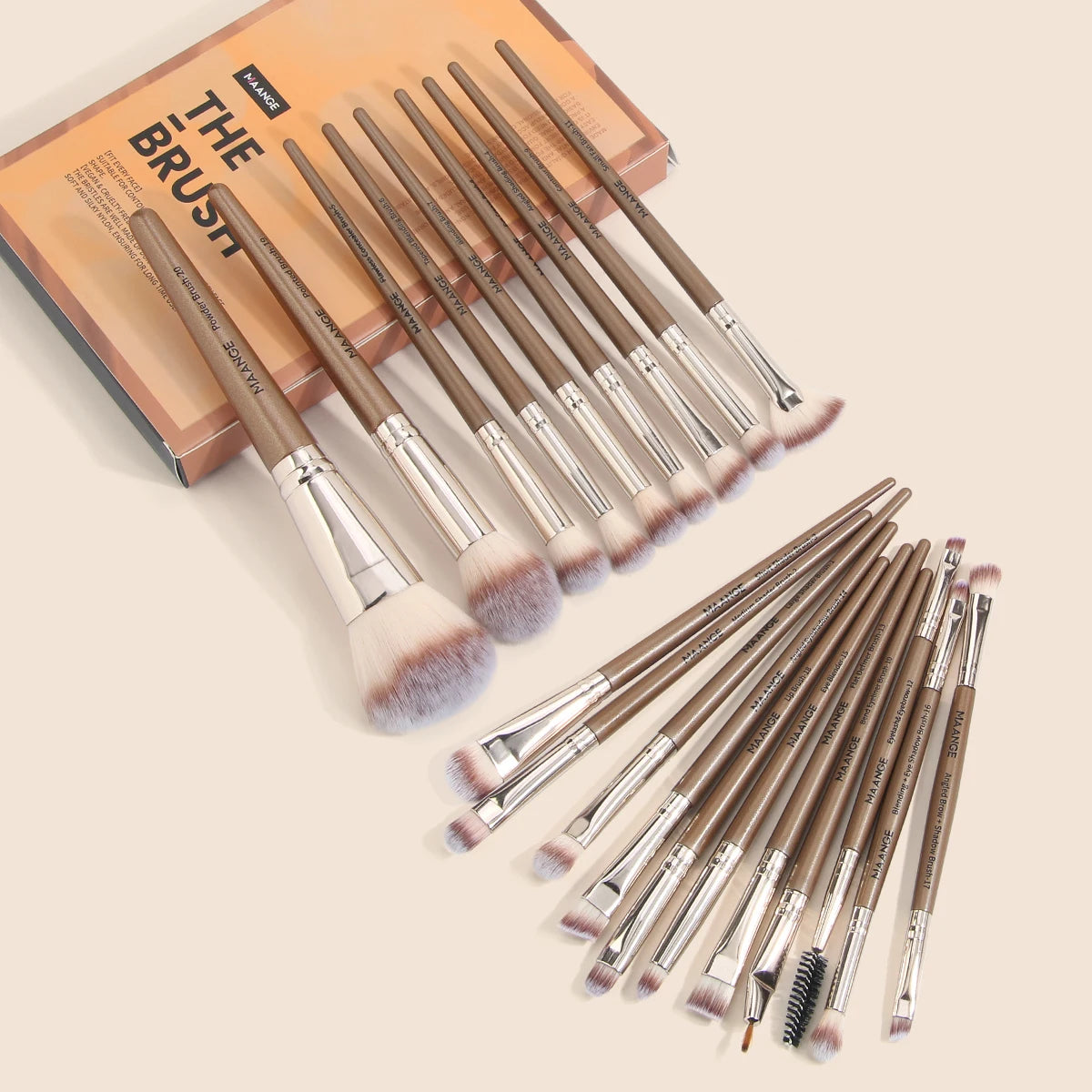 20 brochas de maquillaje con caja, herramienta profesional para difuminar polvos, sombras de ojos, base de maquillaje y colorete.
