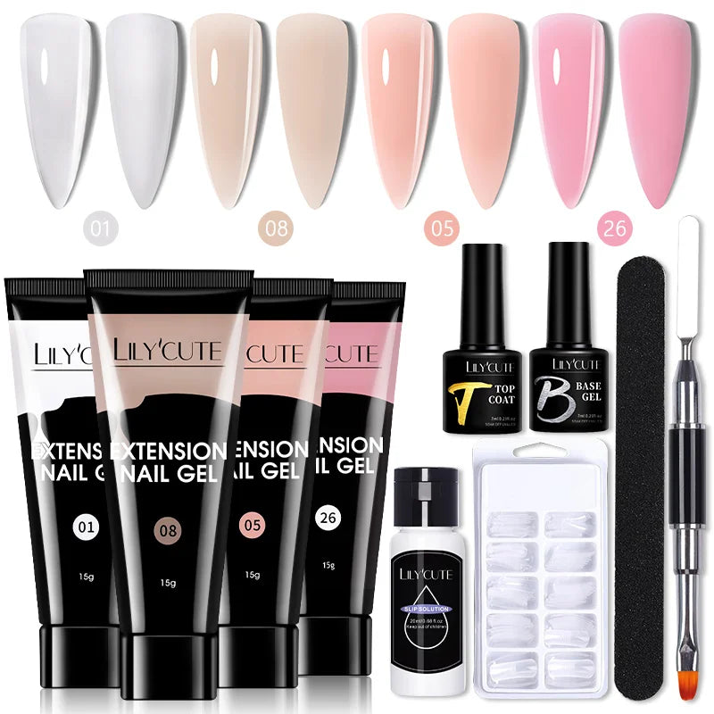 Kit de gel para extensión de uñas LILYCUTE de 15 ml, solución acrílica, esmalte en gel con lámpara para uñas para una rápida extensión, gel UV para uñas.