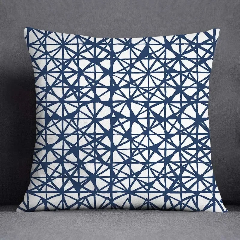 Funda de cojín de 45x45 cm con estampado geométrico, poliéster, azul grisáceo, funda de almohada para sofá, cojín decorativo, funda de almohada para el hogar