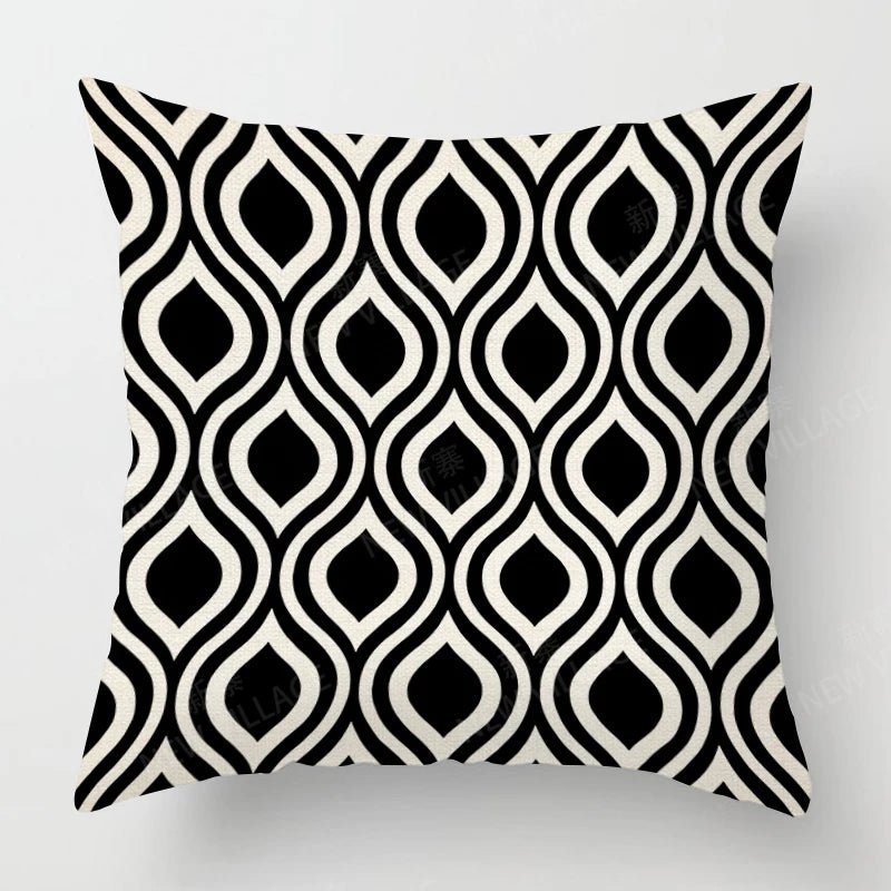 Funda de almohada de lino con estampado geométrico en blanco y negro para sofá o sofá. Decoración para el hogar. Se puede personalizar para ti. Tamaños disponibles: 40x40, 45x45, 50x50 y 60x60.