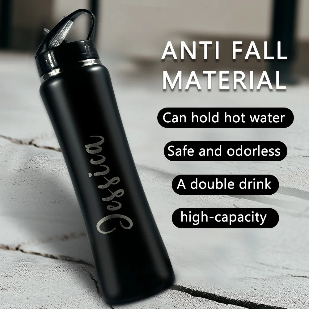 Botella de agua personalizada de acero inoxidable con aislamiento térmico y pajita - Botella grabada para fitness/ciclismo, regalo perfecto para hombres y mujeres.